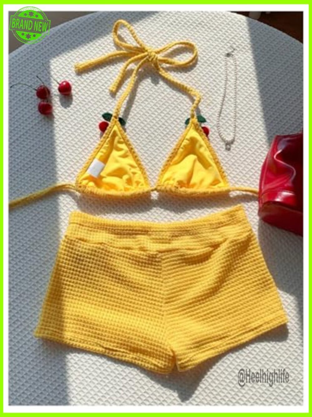 2 Piece Crochet Halter Triangle Top & Shorts Cover Up Set View 2